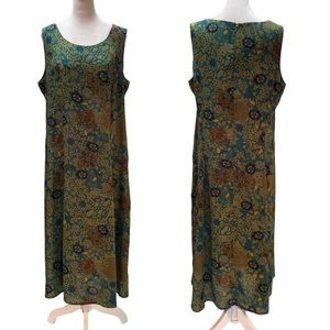 Danny & Nicole Green, Blue, Black, Brown Floral Print Sleeveless Zip Back Dress